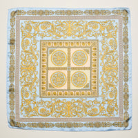 Classic Baroque Square Scarf – Vintage Gold Chain & Ornate Scroll Print Satin Headscarf