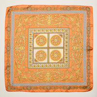 Classic Baroque Square Scarf – Vintage Gold Chain & Ornate Scroll Print Satin Headscarf