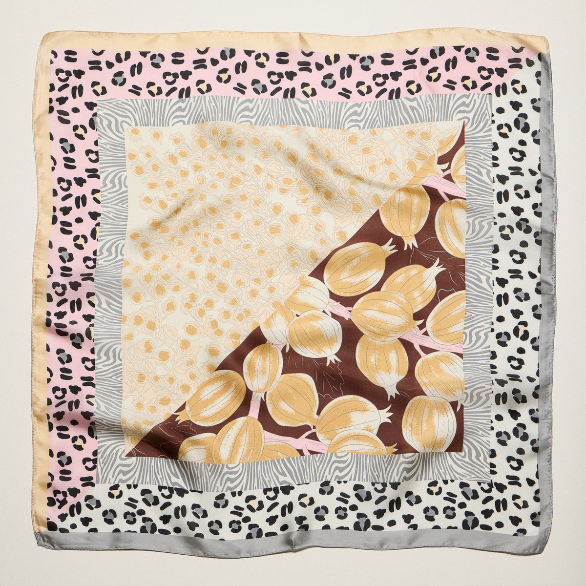 Patchwork Leopard & Floral Square Scarf – Satin Feel Fashion Neck, Hair & Bag Scarf