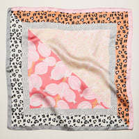 Patchwork Leopard & Floral Square Scarf – Satin Feel Fashion Neck, Hair & Bag Scarf