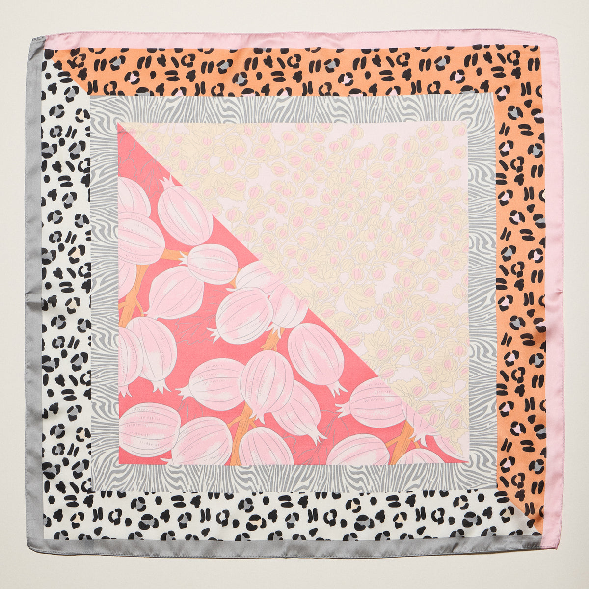 Patchwork Leopard & Floral Square Scarf – Satin Feel Fashion Neck, Hair & Bag Scarf