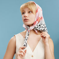 Satin Leopard & Floral Patchwork Square Scarf
