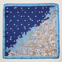 Vintage Paisley Polka Dot Square Scarf – Blue & Olive Elegant Silk-Feel Neck Hair Scarf