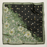 Vintage Paisley Polka Dot Square Scarf – Blue & Olive Elegant Silk-Feel Neck Hair Scarf