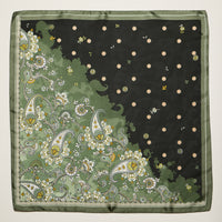 Vintage Paisley Polka Dot Square Scarf – Blue & Olive Elegant Silk-Feel Neck Hair Scarf