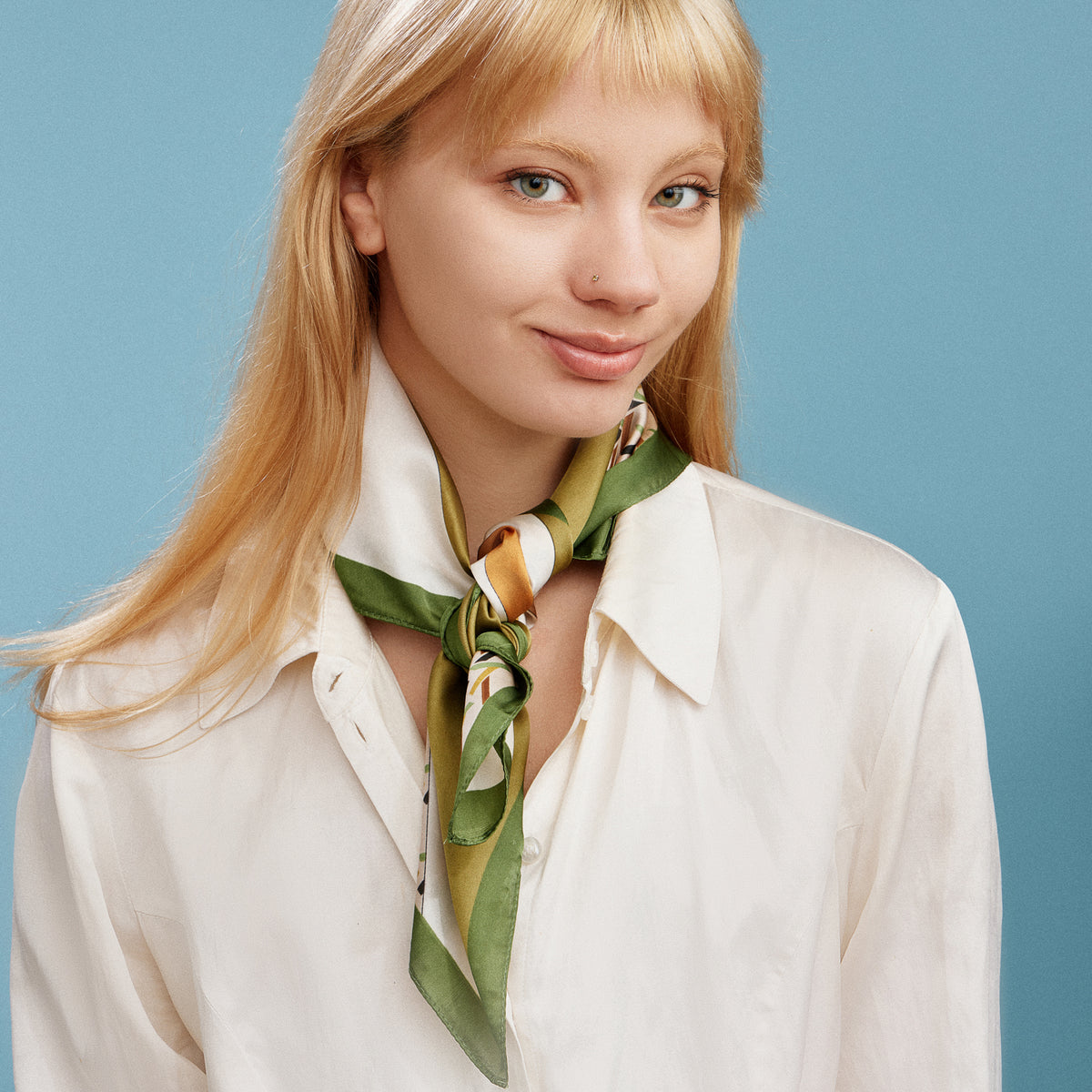 Geometric Square Scarf – Modern Abstract Print with Contrast Border