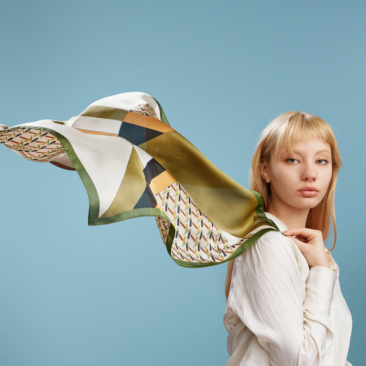 Geometric Square Scarf – Modern Abstract Print with Contrast Border