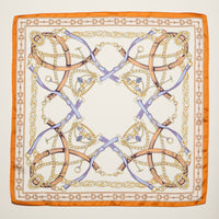 Classic Equestrian Chain Square Scarf – Vintage Belt & Gold Chain Print Silk-Feel Scarf