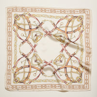 Classic Equestrian Chain Square Scarf – Vintage Belt & Gold Chain Print Silk-Feel Scarf