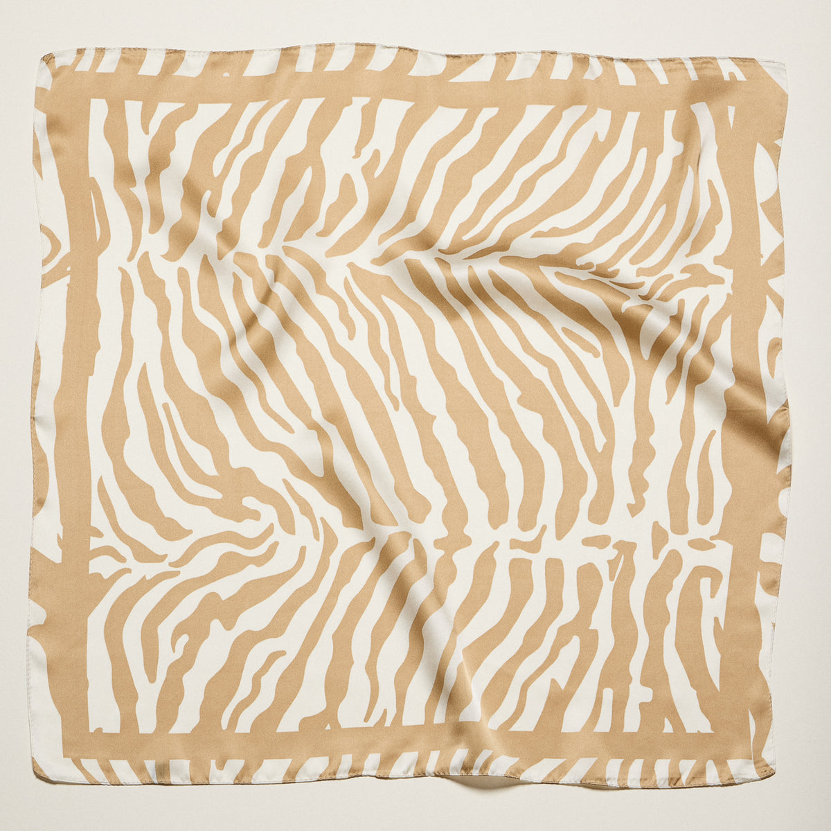 Zebra Print Square Scarf – Neutral Animal Pattern Silk-Feel Fashion Scarf