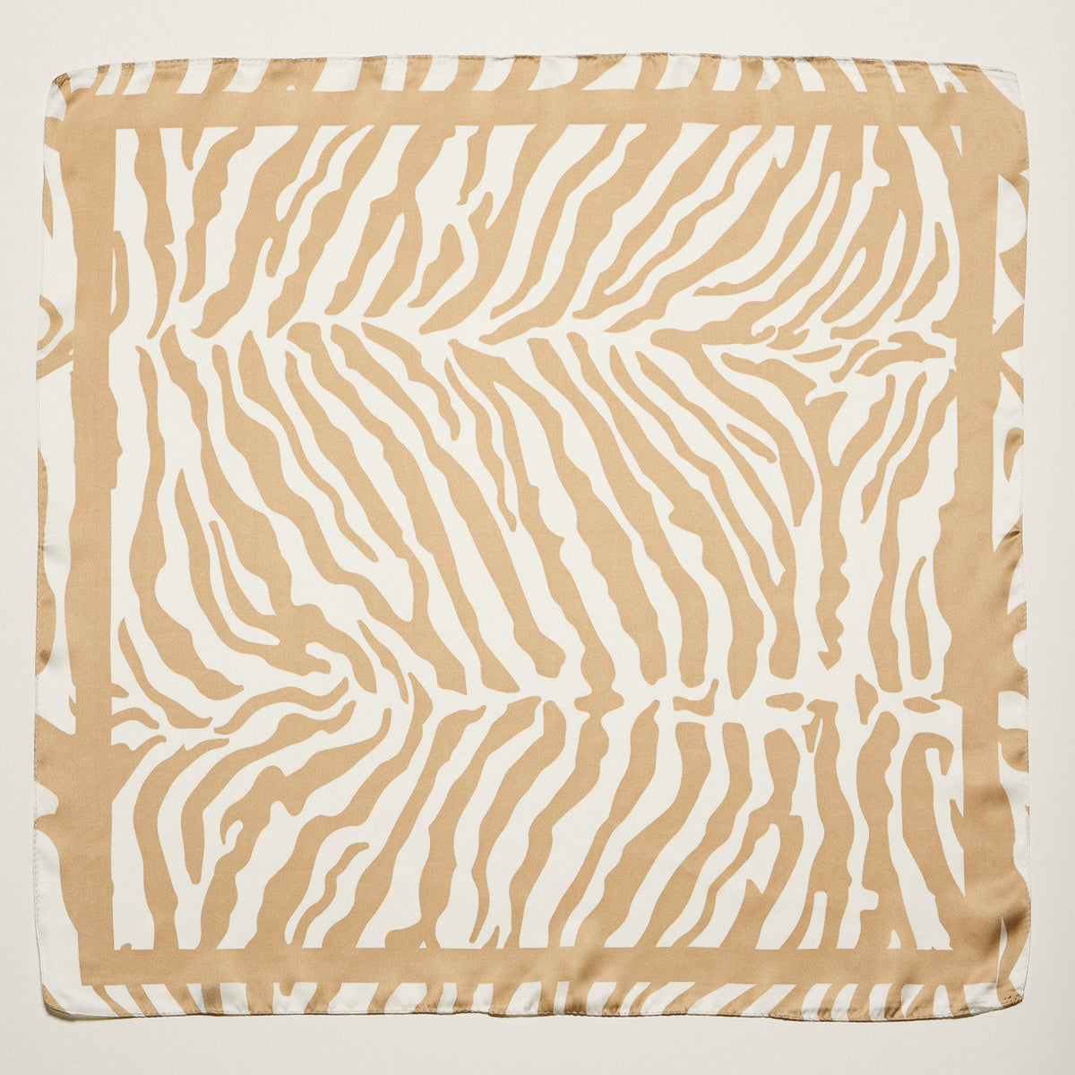 Zebra Print Square Scarf – Neutral Animal Pattern Silk-Feel Fashion Scarf