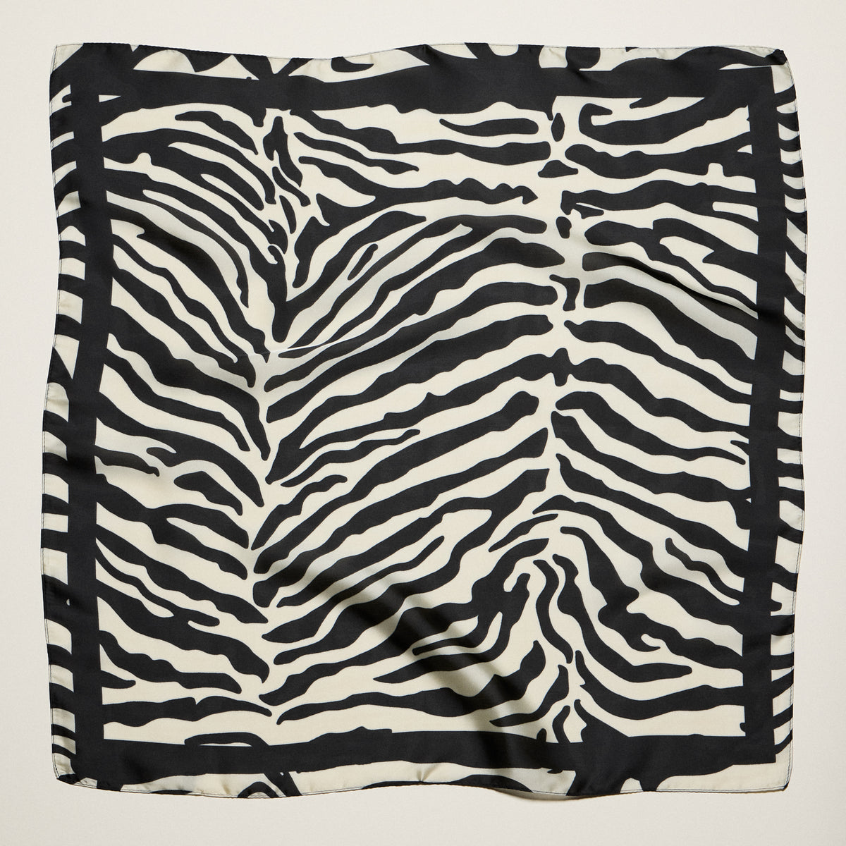 Zebra Print Square Scarf – Neutral Animal Pattern Silk-Feel Fashion Scarf