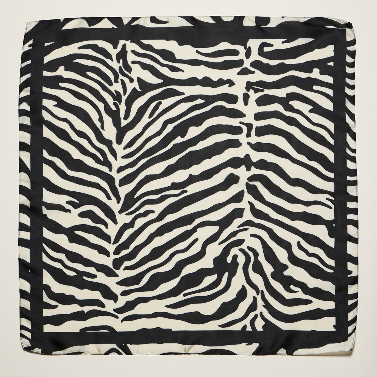 Zebra Print Square Scarf – Neutral Animal Pattern Silk-Feel Fashion Scarf