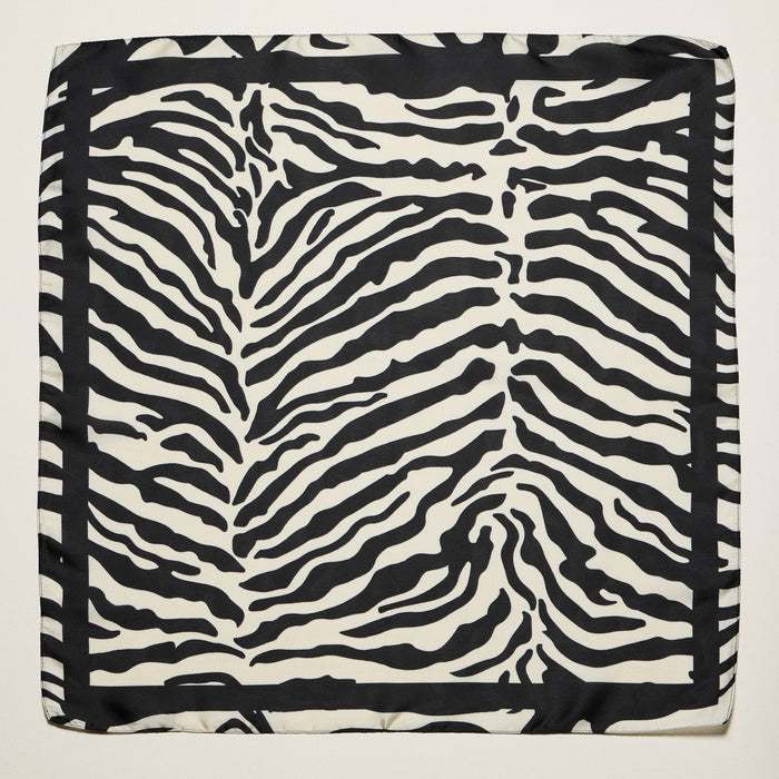 Zebra Print Square Scarf – Neutral Animal Pattern Silk-Feel Fashion Scarf