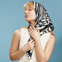 Zebra Print Square Scarf – Neutral Animal Pattern Silk-Feel Fashion Scarf