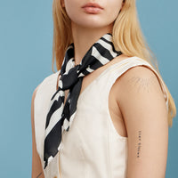 Zebra Print Square Scarf – Neutral Animal Pattern Silk-Feel Fashion Scarf