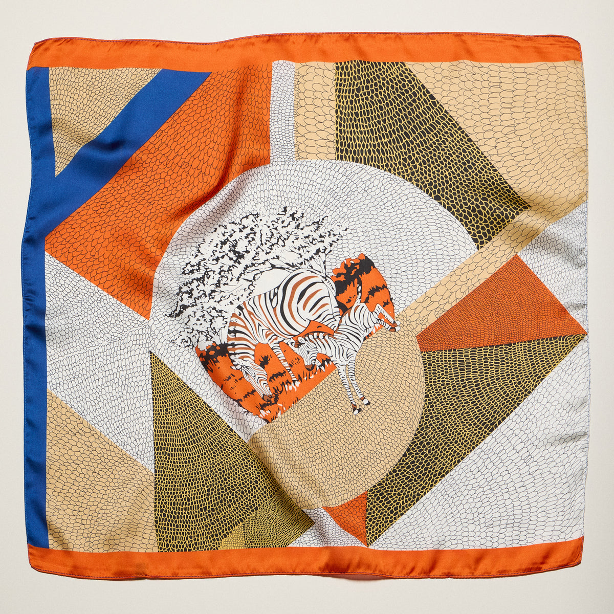 Geometric Zebra Square Scarf – Safari Animal Art Print Silk-Feel Statement Scarf