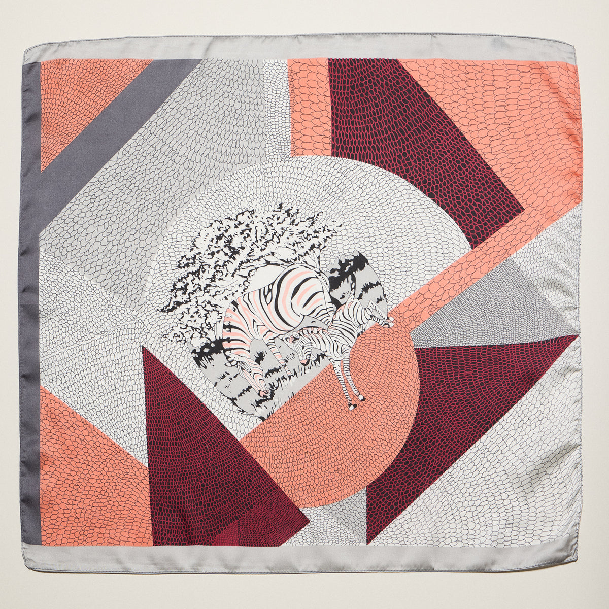 Geometric Zebra Square Scarf – Safari Animal Art Print Silk-Feel Statement Scarf