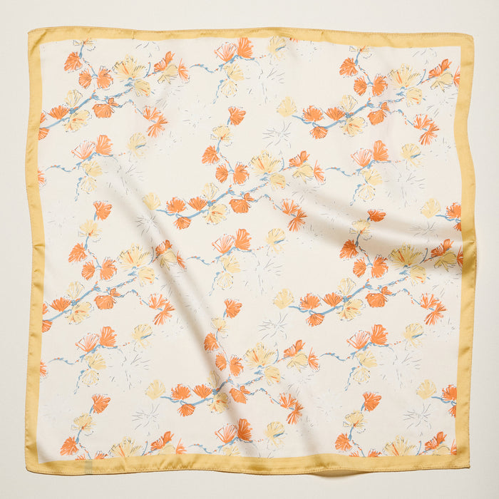 Delicate Floral Branch Square Scarf – Soft Botanical Print Silk-Feel Scarf
