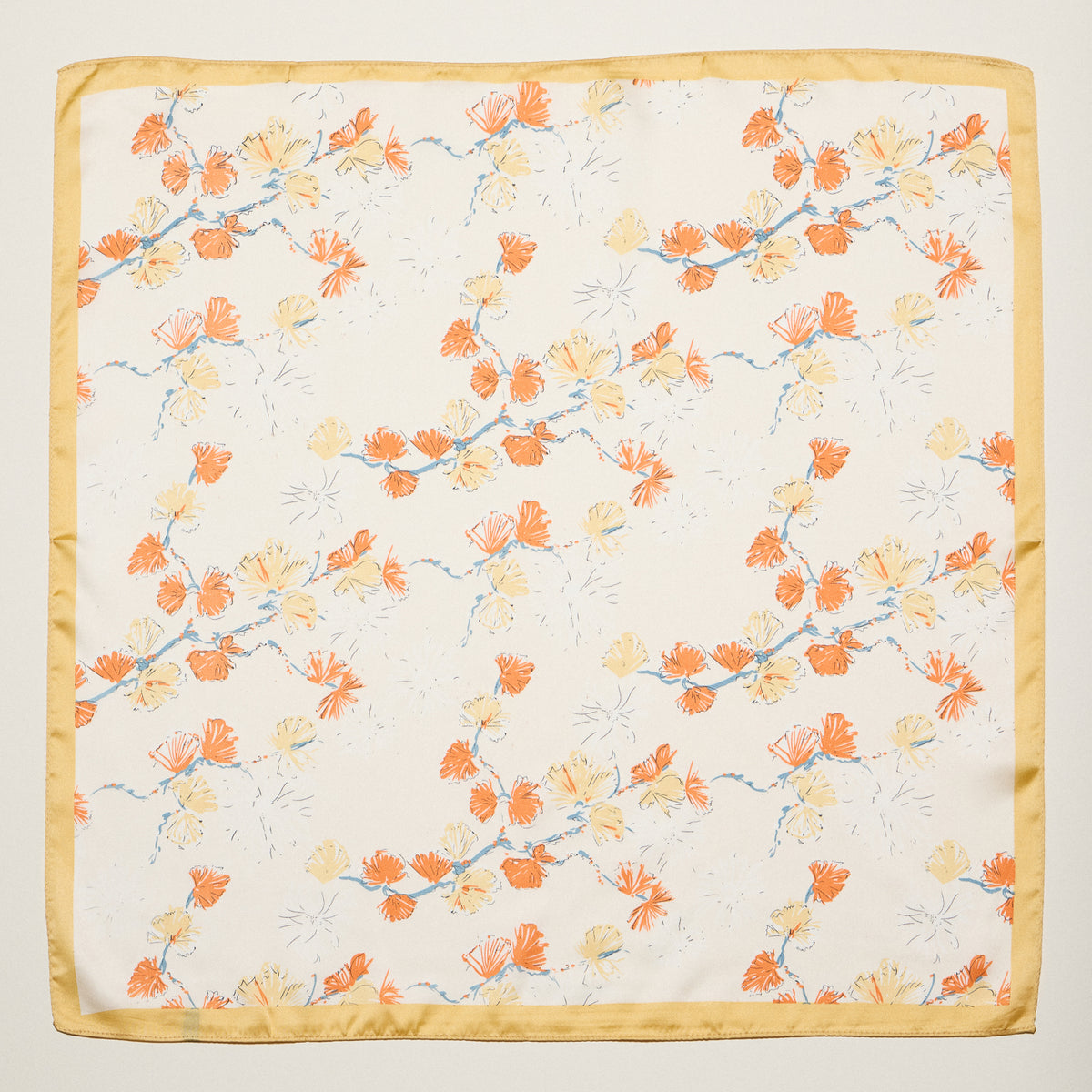 Delicate Floral Branch Square Scarf – Soft Botanical Print Silk-Feel Scarf