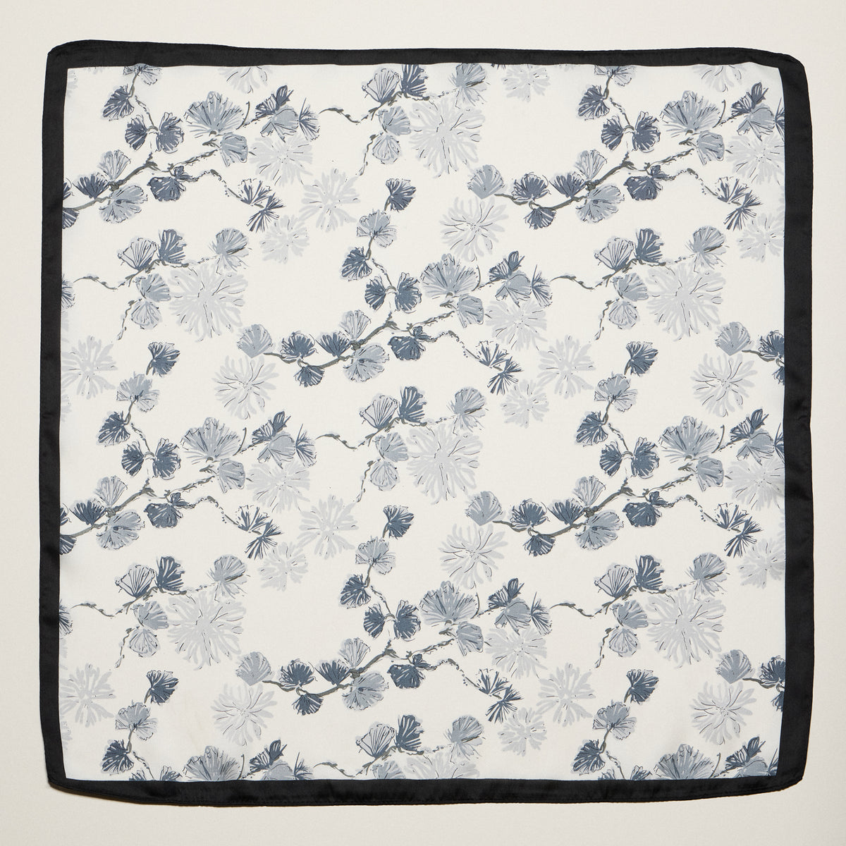 Delicate Floral Branch Square Scarf – Soft Botanical Print Silk-Feel Scarf