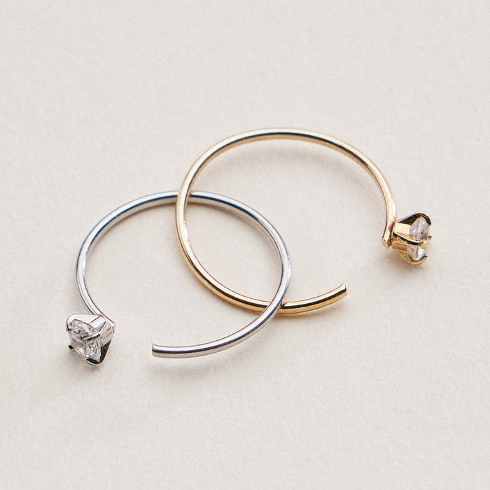 CZ Solitaire Open Hoop Nose Ring