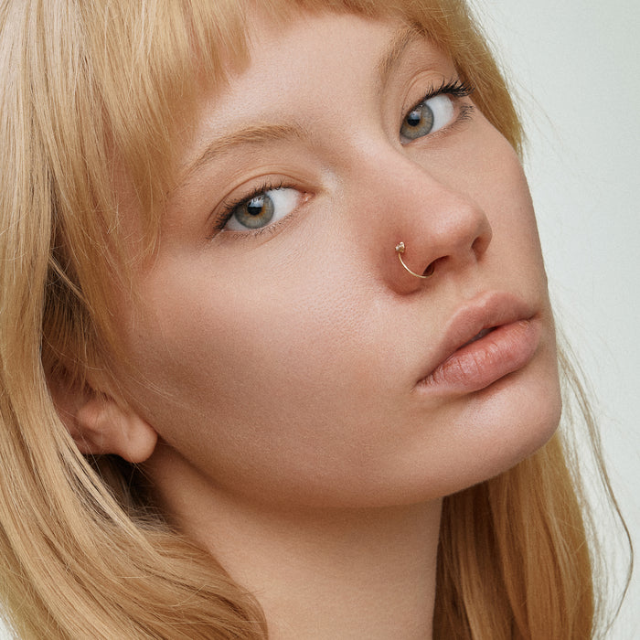 CZ Solitaire Open Hoop Nose Ring