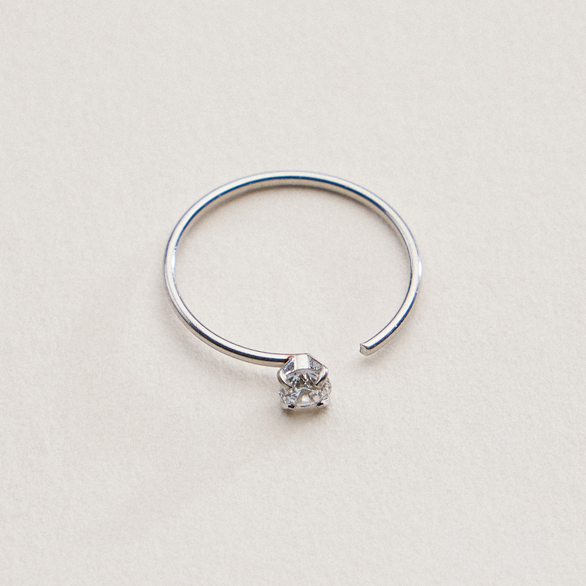CZ Solitaire Open Hoop Nose Ring