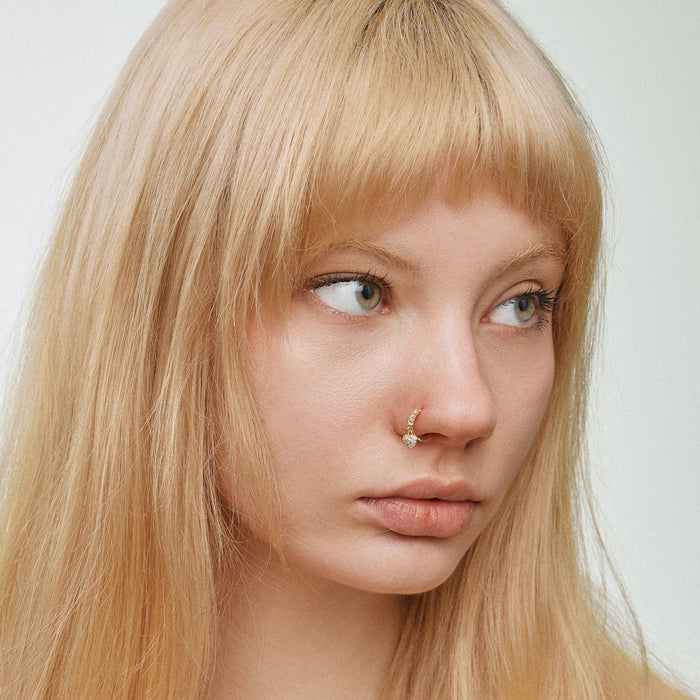 CZ Pave Heart Charm Hinged Nose Ring