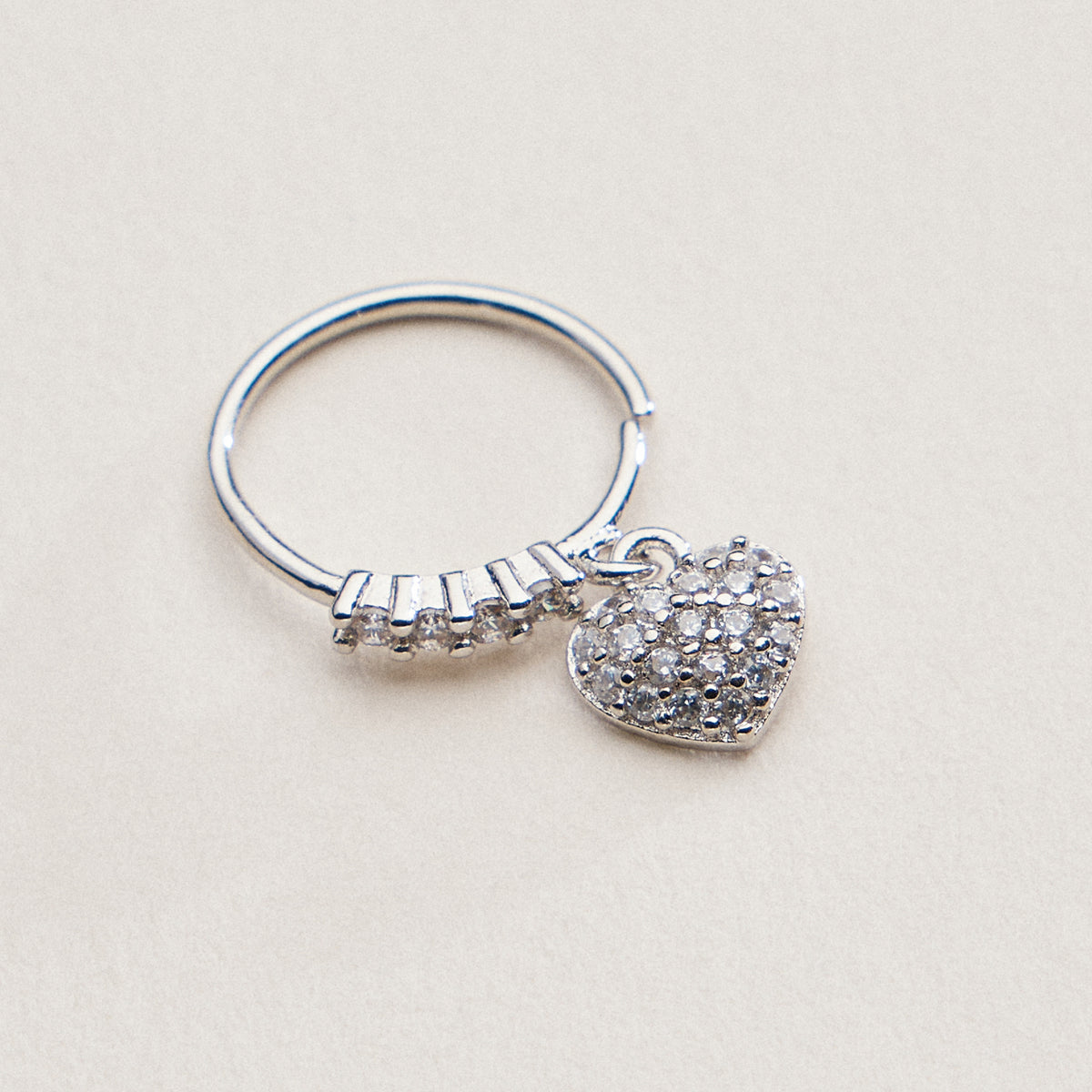 CZ Pave Heart Charm Hinged Nose Ring