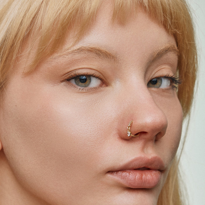 CZ Drop Charm Hinged Nose Ring