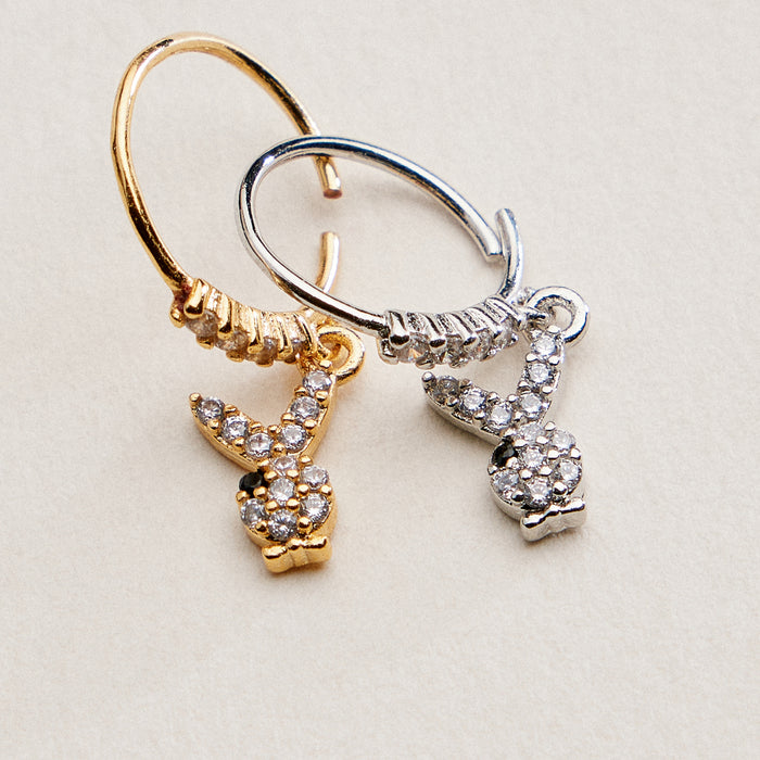 CZ Pavé Bunny Charm Hinged Nose Ring