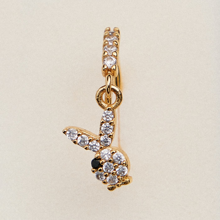 Stainless Steel CZ Bunny Charm Nose Hoop Ring | Hypoallergic Jewelry
