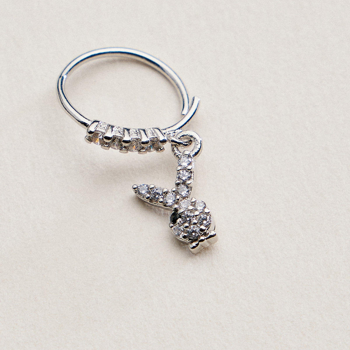 CZ Pavé Bunny Charm Hinged Nose Ring