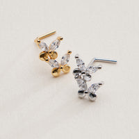 Double Floral Cluster CZ Nose Stud