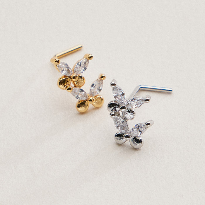 Double Floral Cluster CZ Nose Stud