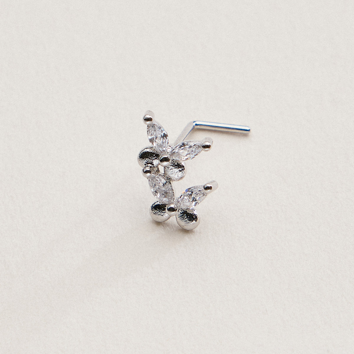 Double Floral Cluster CZ Nose Stud