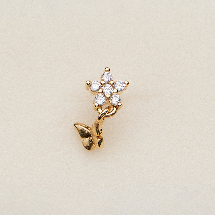 Stainless Steel CZ Flower Butterfly Nose Stud | Hypoallergenic Jewelry