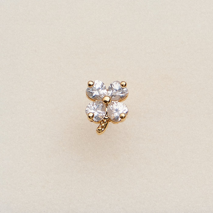 Stainless Steel CZ Four Leaf Clover Nose Stud | Hypoallergenic Jewelry