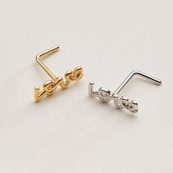 Minimal Script “Love” Nose Stud