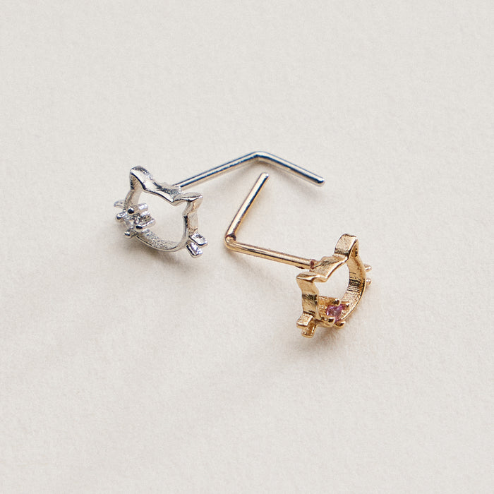 CZ Cat Face Outline Nose Stud