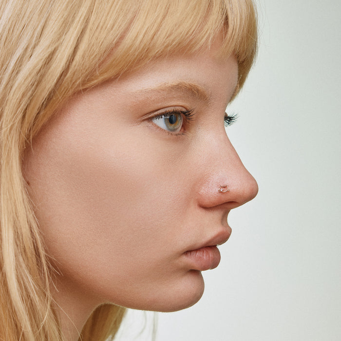 CZ Cat Face Outline Nose Stud