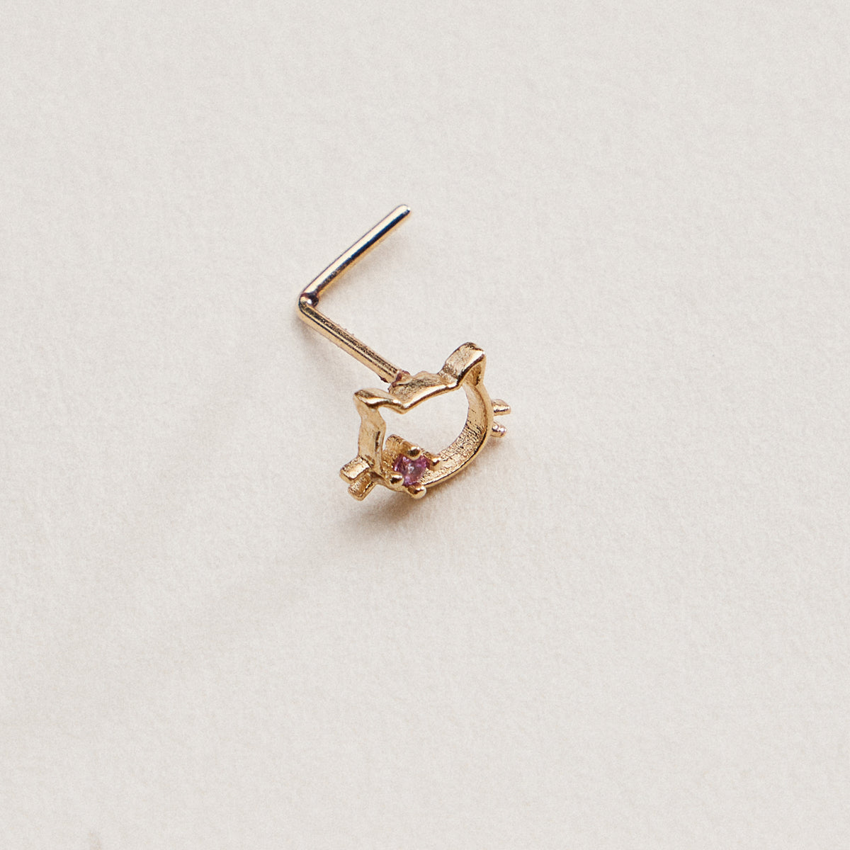 CZ Cat Face Outline Nose Stud