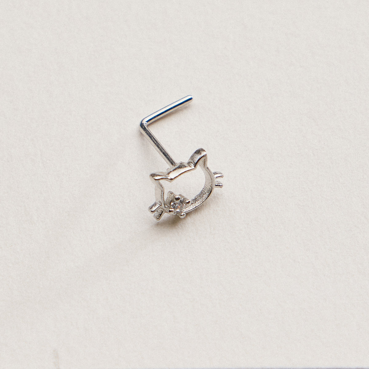 CZ Cat Face Outline Nose Stud