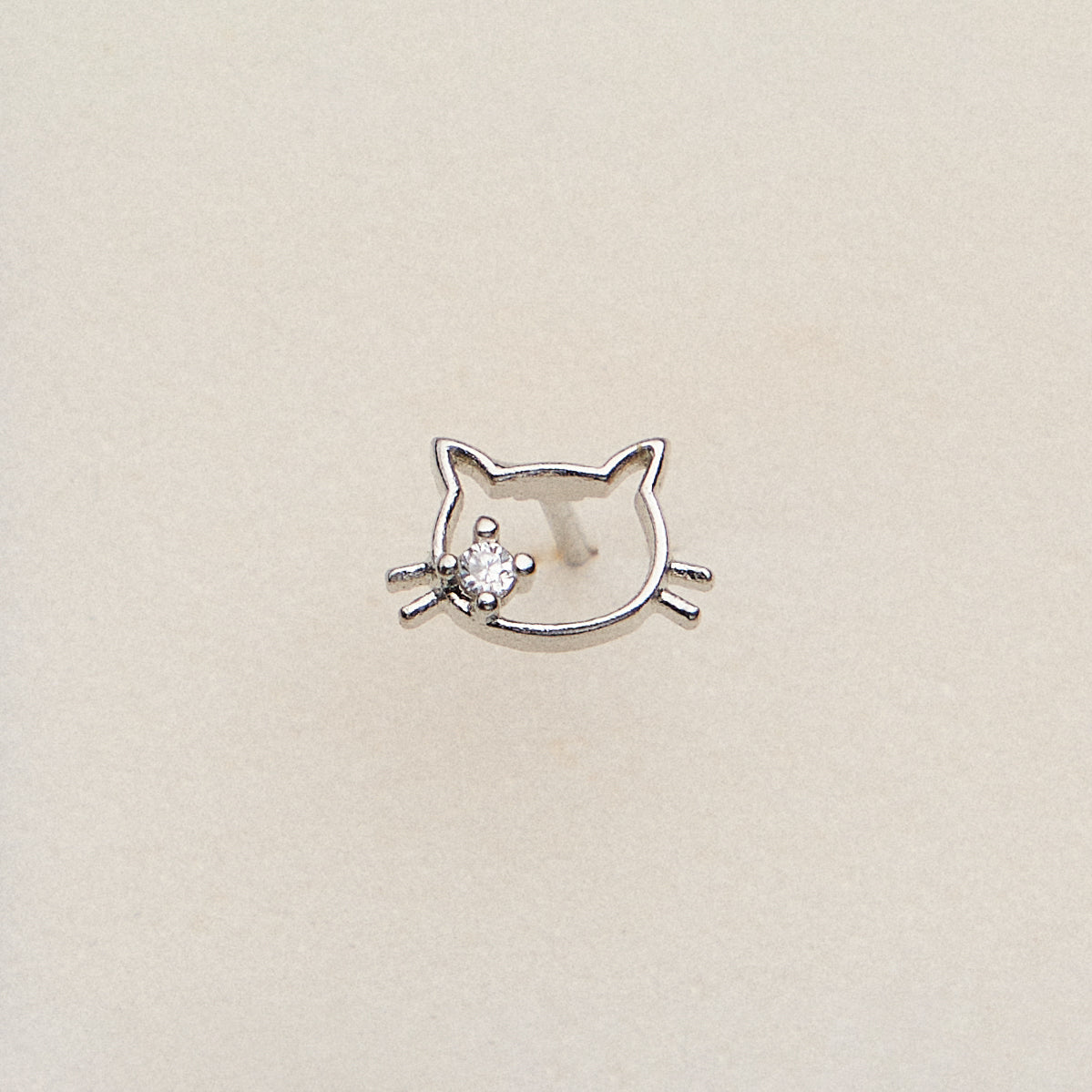 CZ Cat Face Outline Nose Stud