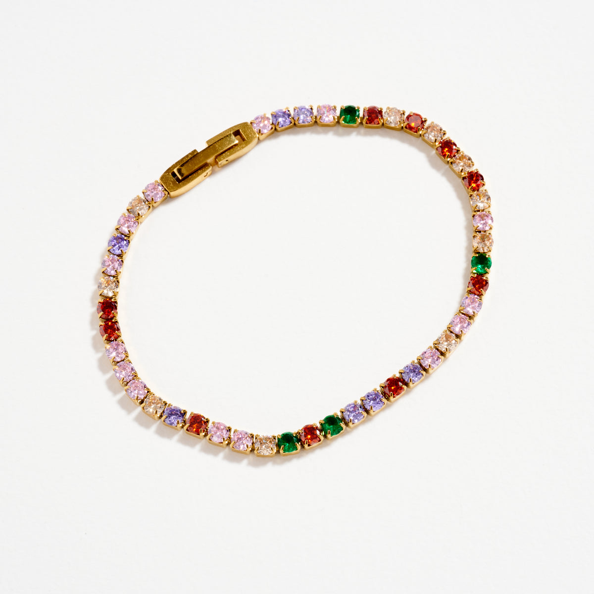Gold-Tone Multicolor CZ Tennis Bracelet – Dainty Rainbow Crystal Bracelet