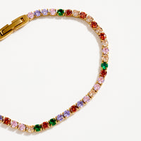 Gold-Tone Multicolor CZ Tennis Bracelet – Dainty Rainbow Crystal Bracelet