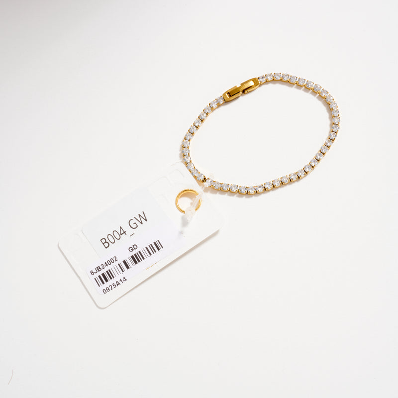 Gold-Tone CZ Tennis Bracelet with Clear Stones – Classic Dainty Crystal Bracelet