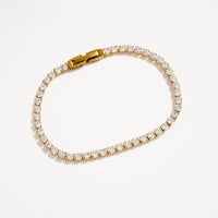 Gold-Tone CZ Tennis Bracelet with Clear Stones – Classic Dainty Crystal Bracelet
