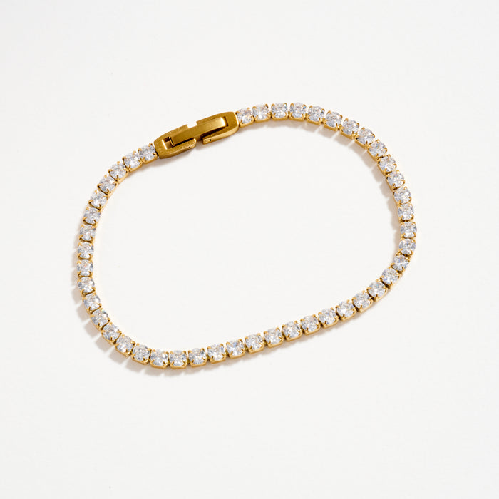 Gold-Tone CZ Tennis Bracelet with Clear Stones – Classic Dainty Crystal Bracelet